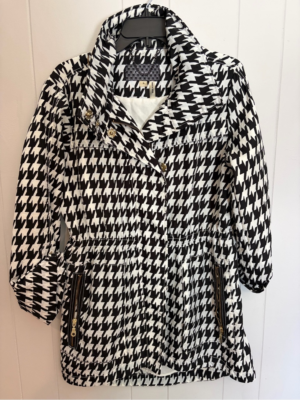 Black & White Houndstooth Utility Jacket with Gold Buttons
